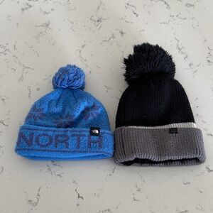 The North Face Kids Ski Tuke Hat Beanie & All in Motion Black Pom Beanie Bundle